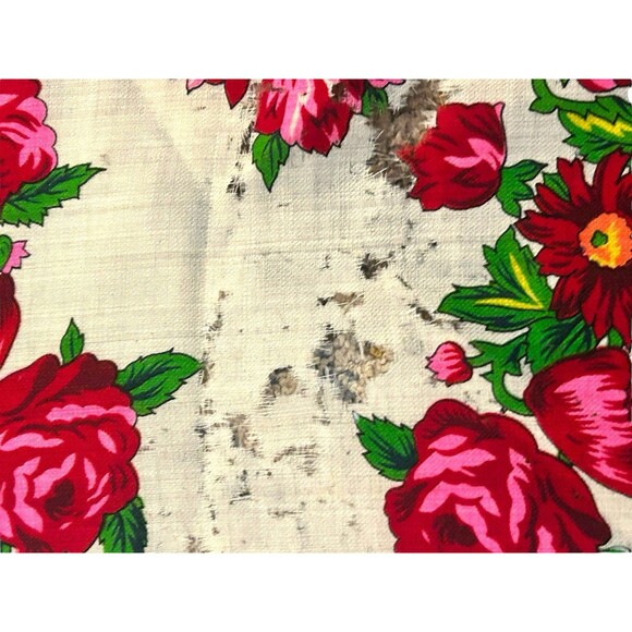 Vtg Fringed Scarf Virgin Wool Japan Pink Red Orange Floral Hand Screen Art Deco - Picture 3 of 9